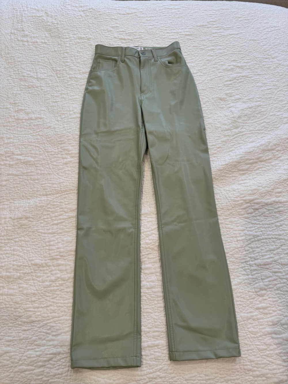 Abercrombie Sage Green Vegan Leather Straight Leg Pants